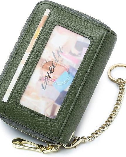 imeetu RFID Credit Card Holder, Small Leather Zipper Card Case Wallet for Women