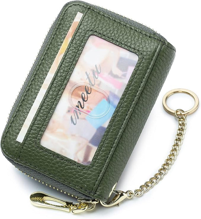 imeetu RFID Credit Card Holder, Small Leather Zipper Card Case Wallet for Women