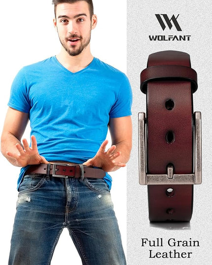 WOLFANT Thicken Full Grain Heavy Duty Belts for Men,100% Italian Real Solid Leather