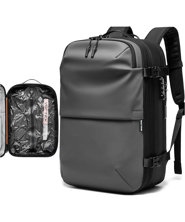 BlackVoyage Vortex Vacuum Seal Travel Backpack 60L Expandable Air Compression System Water Resistant TSA Lock Carry-On Suitcase Luggage Gray AERO - No Vacuum Pump