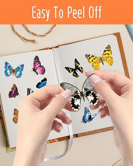 400+ PCS Delicate Butterfly Stickers, Self-Adhesive PVC Vintage Butterfly Stickers for Scrapbook, Journal, Laptop, Envelope, DIY Project, Window, Spring Themed Party Decors
