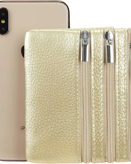 Women's Genuine Leather Coin Purse Mini Pouch Change Wallet with Keychain