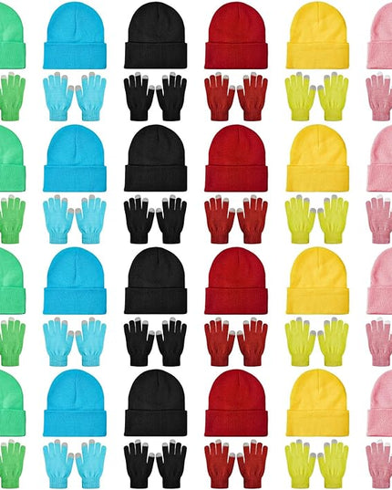 48 Pcs Bulk Winter Knit Beanies Gloves Men Women Warm Beanie Touchscreen Gloves Set Cozy Winter Accessories