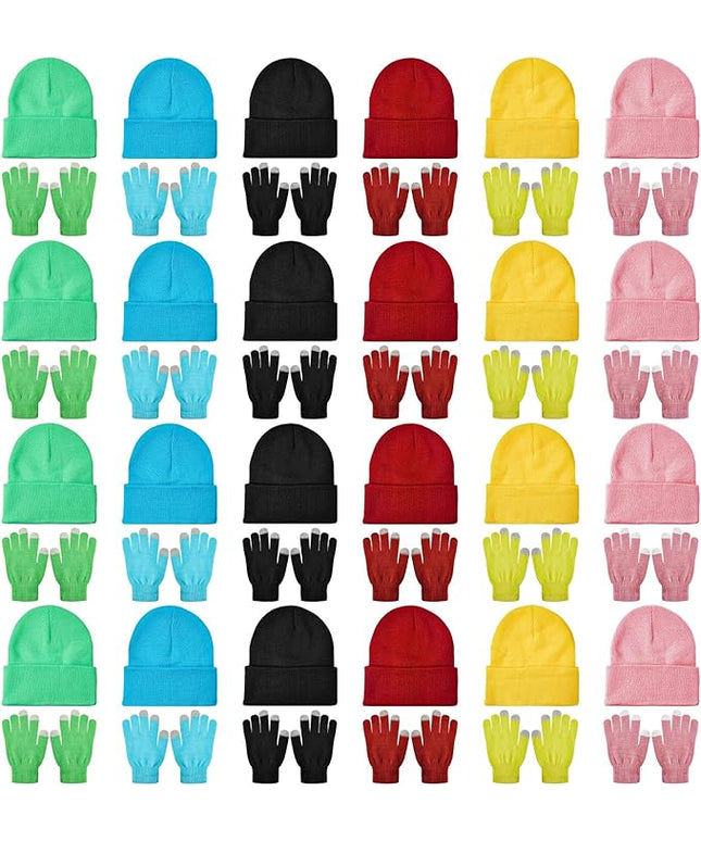 48 Pcs Bulk Winter Knit Beanies Gloves Men Women Warm Beanie Touchscreen Gloves Set Cozy Winter Accessories
