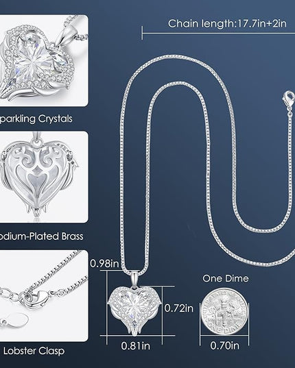 CDE Christmas Gifts for Women Angel Wings Necklace for Women with Birthstone, Love Heart Silver Tone/Gold Tone Pendant, Ideal Anniversary or Birthday Jewelry Gifts for Wife Girlfriend Her