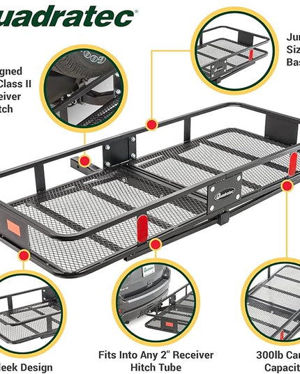 Quadratec Large Cargo Rack Basket Platform, 60" x 24" - Mounts to 2" Receiver Hitch - Great for Hauling Luggage, Camping Gear, Supplies, Generators, and More - Fits Jeeps, Cars, Trucks, SUV & More