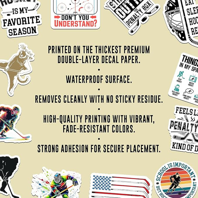 12PCS Hockey Stickers for Boys Kids 8-12, Ice Hockey Stickers for Water Bottles, Posterboard, Scrapbooking, Hockey Helmet Stickers Vinyl Waterproof