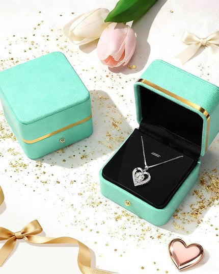 Moissanite Necklace for Women, Heart Pendant Engraved 'I Love You' Gifts for Wife, Valentine's Day Gift Anniversary Eternity Birthday Present Sterling Silver Jewelry for Her