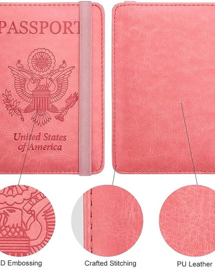 WALNEW Passport Holder for Travel, RFID Passport Cover Wallet for Women Men, PU Leather Passport Book Card Holder Case with Pen, Travelling Essentials for Flying