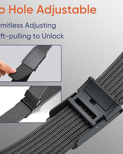 Nylon Military Tactical Belts for Men 1.5" No Holes Adjustable Webbing Canvas Belt for Hiking, Casual & Outdoor