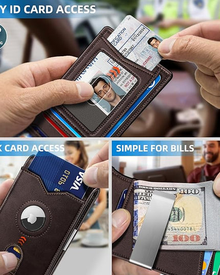 miyozi Airtag Wallet for Men,with Money Clip 11 Cards Slim Front Pocket Leather RFID Blocking Wallet with Gift Box