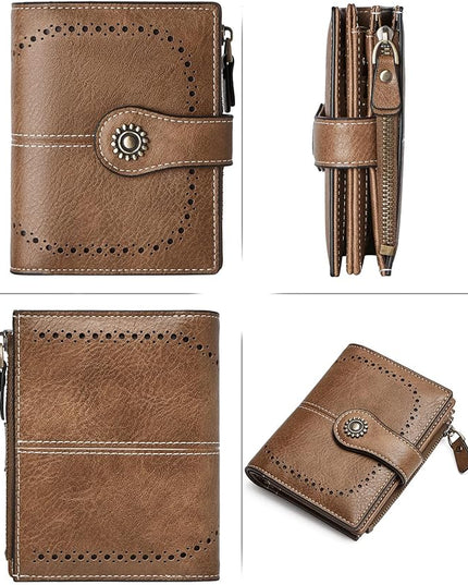 TFKGS RFID Wallet Women Small Wallets Card Holder Wallet for Women Leather Slim Bifold Compact Ladies Zipper Coin Pocket with ID Window Birthday Christmas Gifts Brown