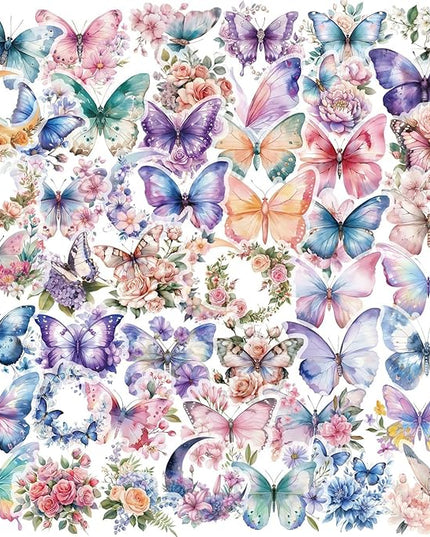 Crystal Clear Butterfly Sticker Pack - 100pcs Vibrant Monarch & Swallowtail Designs, PET Waterproof for Journals, Tumblers, Kids' Bikes