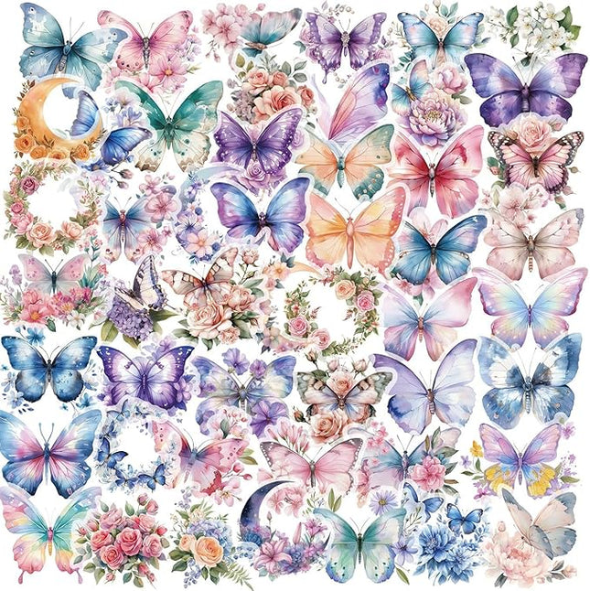 Crystal Clear Butterfly Sticker Pack - 100pcs Vibrant Monarch & Swallowtail Designs, PET Waterproof for Journals, Tumblers, Kids' Bikes