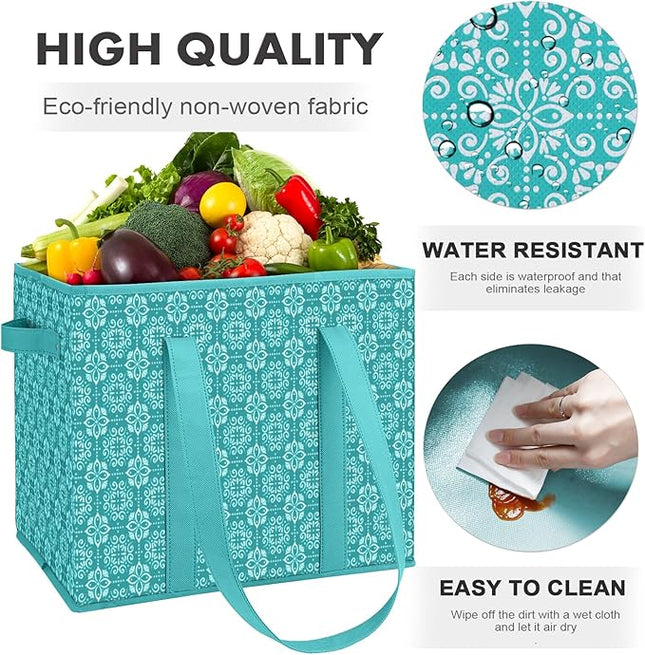 WISELIFE Reusable Grocery Bags [4 Pack],Large Grocery Tote Bag Water Resistant Shopping Bags Foldable Grocery Bag for Clothes,Shoes and Picnic,Green