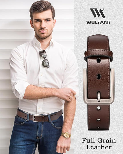 WOLFANT Men's 35mm Dress Casual Belt,100% Italian Full Grain Real Solid Leather