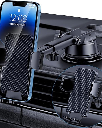 Phone Holders for Your Car [Military Grade Suction Ultra Strong Base] Cell Phone Car Holder 3 in 1 Dashboard/Windshield/Air Vent Hands-Free for iPhone Android