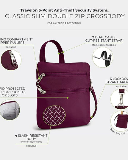 Travelon Anti-theft Classic Slim Double Zip Crossbody
