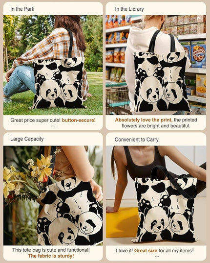 Aesthetic Tote Bag for Girls - with Magnetic Buckle and Zipper Inner Pocket for Women Lady Canvas Cotton Tote Bag