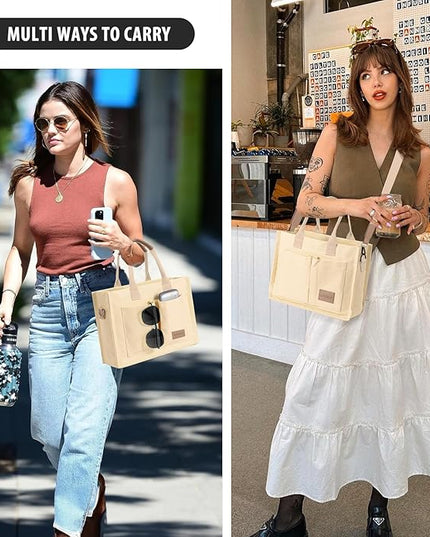 Canvas Tote Bag for Women Crossbody Work Purse with Pockets Top Handle Handbag Satchel Bags for Travel Nurse Teacher
