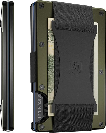 Ridge Wallet for Men - Slim Minimalist Compact Wallet and Card Holder, RFID Protected Front Pocket Wallets for Men with Integrated Cash Strap (Matte Olive)