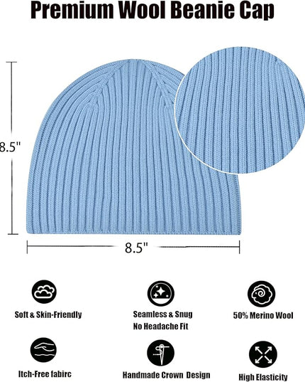 choshion Wool Knit Fisherman Beanie Hat for Men Women,Cuffless Warm Short Cuff Beanies Toboggan Ski Hats Winter Skull Cap
