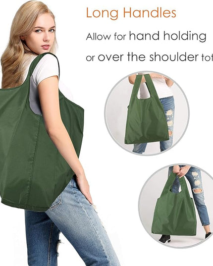 BeeGreen Green Reusable Grocery Bags Wholesale Moss Green Reusable Kitchen Bags Bulk Foldable-Machine Washable with Zipper Storage Pouch 50 Packs