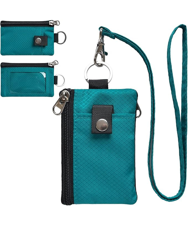Minimalist RFID Blocking Small Wallet with ID Window,WaterResistant Zip Id Case Wallet with Lanyard Keychain for Cards,Cash,Travel,Women,Men