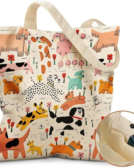 Aesthetic Tote Bag for Girls - with Magnetic Buckle and Zipper Inner Pocket for Women Lady Canvas Cotton Tote Bag