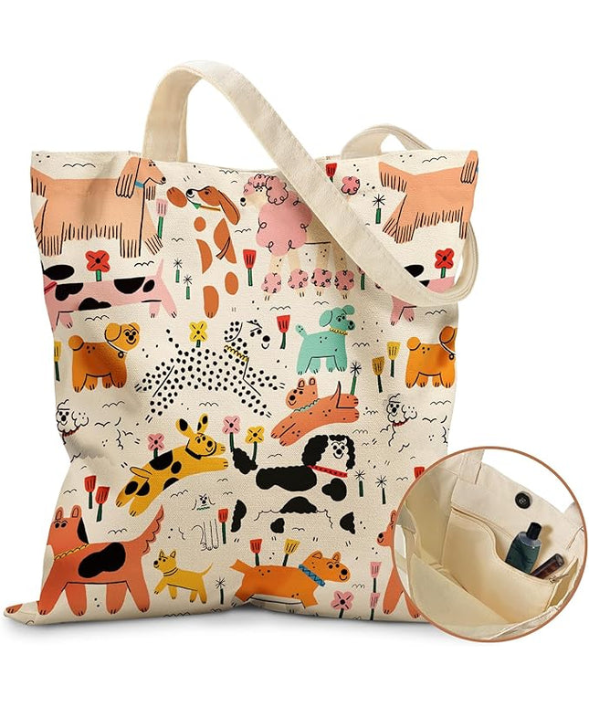Aesthetic Tote Bag for Girls - with Magnetic Buckle and Zipper Inner Pocket for Women Lady Canvas Cotton Tote Bag