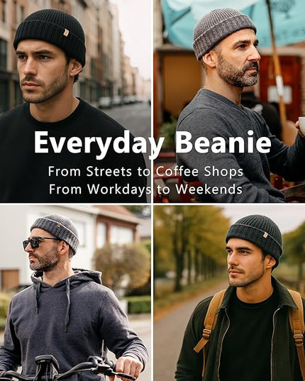 TOP-EX PolarWool™ 100% Merino Wool Short Fisherman Beanie Hats for Men Women Knit Skull Cap Cuffed Beanies Warm Winter Hats