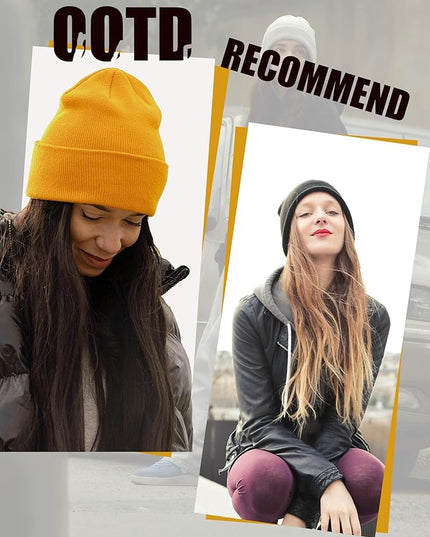 100% Cotton Beanie Hat- Unisex Ultra Soft Winter Warm Stretch Knit Cuffed Hats Fisherman Beanies Skull Cap
