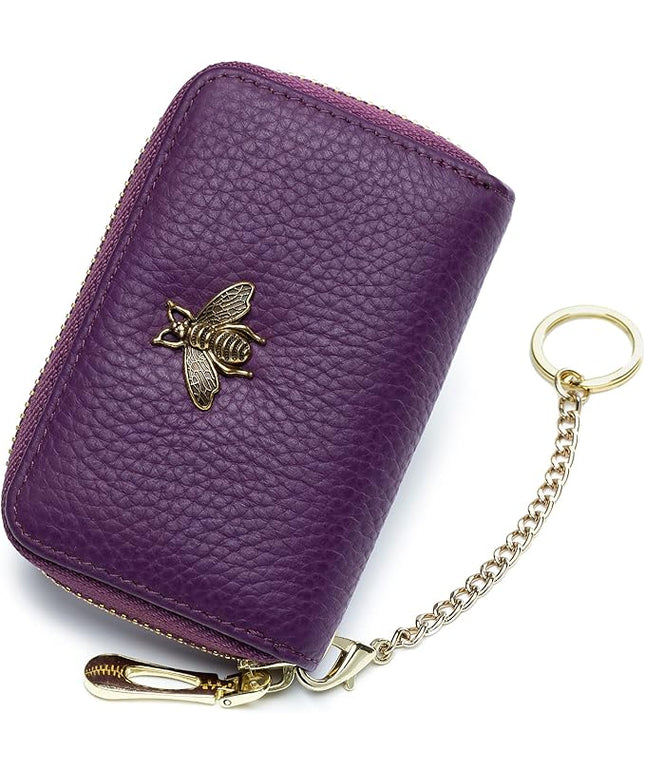 imeetu RFID Credit Card Holder, Small Leather Zipper Card Case Wallet for Women