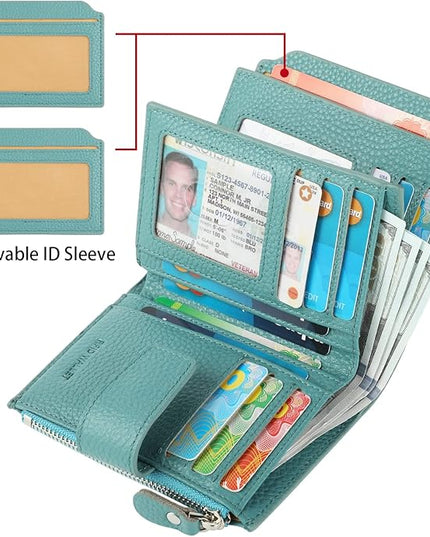 Lavemi Small Compact Women Wallet RFID Blocking Genuine Leather Bifold Purse with ID Windows