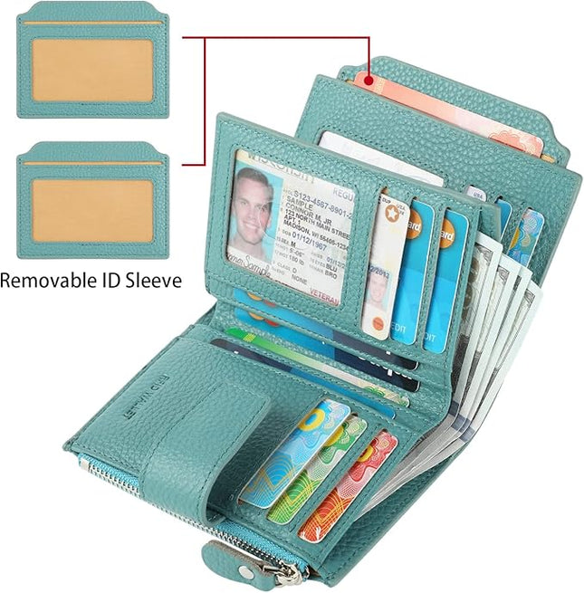 Lavemi Small Compact Women Wallet RFID Blocking Genuine Leather Bifold Purse with ID Windows