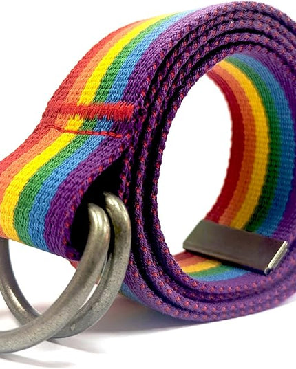 Mens & Womens Canvas Belt with D-ring,Double Ring Belt,Solid Color,Extra Long (49”) 1 1/2" Wide