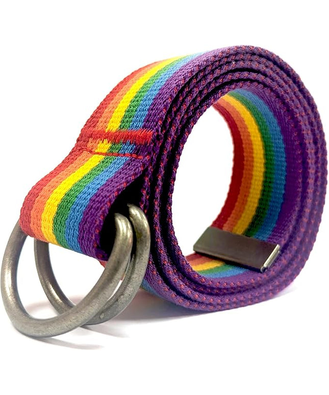 Mens & Womens Canvas Belt with D-ring,Double Ring Belt,Solid Color,Extra Long (49”) 1 1/2" Wide