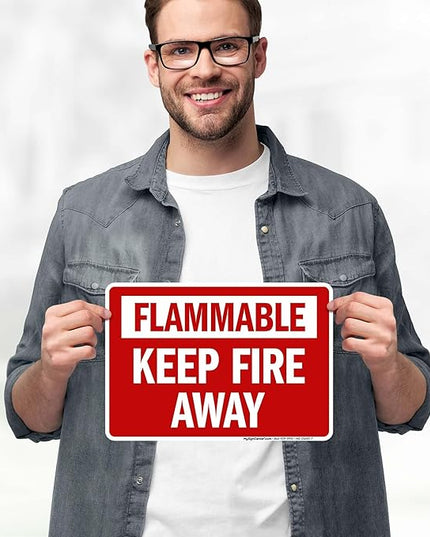 Flammable Keep Fire Away Sign, 10x7 Inches, 4 Mil Vinyl Decal Stickers Weather Resistant, Made in USA by My Sign Center