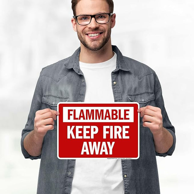 Flammable Keep Fire Away Sign, 10x7 Inches, 4 Mil Vinyl Decal Stickers Weather Resistant, Made in USA by My Sign Center
