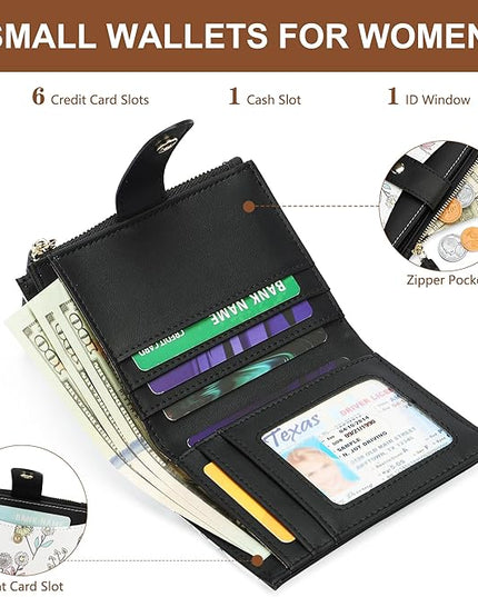 yiijay Small Wallet for Women RFID Blocking Tassle Bifold Slim Thin Leather Wallet Credit Card Holder Wallet Ladies Mini Wallet with Zipper Pocket