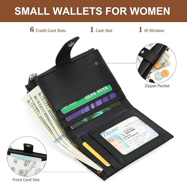 yiijay Small Wallet for Women RFID Blocking Tassle Bifold Slim Thin Leather Wallet Credit Card Holder Wallet Ladies Mini Wallet with Zipper Pocket