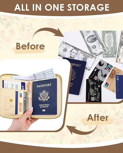 Passport Holder, Passport Holder For Travel, Passport Cover For Travel Essentials, Passport Wallet Cover RFID Blocking, Cute Passport Book for Women and Men, Pink Flowers