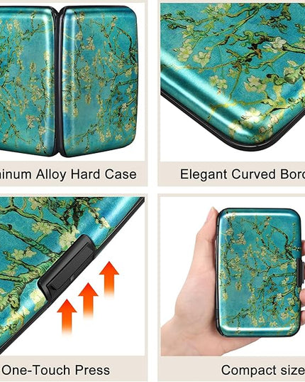 ELFISH Mini RFID Aluminum Wallet Credit Cards Holder Business Card Case Metal ID Case for Men Women（Apricot flower