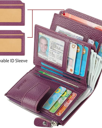 Lavemi Small Compact Women Wallet RFID Blocking Genuine Leather Bifold Purse with ID Windows