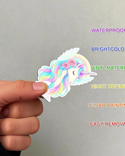100 PCS Unicorns Stickers Pack – Cute Funny Animal Vinyl Decals for Laptop, Water Bottle, Scrapbook, Car, Hard Hat – Gift for Teens, Adults, Christmas Birthday Unicorn Wall Decorative 9 Sheets