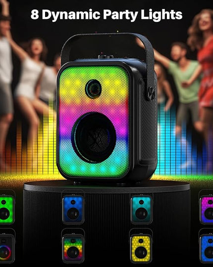 Karaoke Machine for Adults with 2 Wireless Microphones,Stereo Pairing Portable Bluetooth Speaker with Bass Adjustment,LED,Support FM/USB/AUX