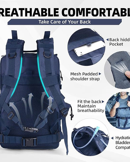 gracedon Tactical Backpack - Military Molle Bag 3 Days Pack for men and Women Large Assault Rucksack 45L (Navy)