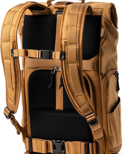 Think Tank FocusPoint 30L RollTop Camera Backpack - Golden Hour: Expandable Travel & Camera Backpack with Laptop Sleeve, Quick Side and Back Access, Rain Cover – Versatile Photography & Travel Bag