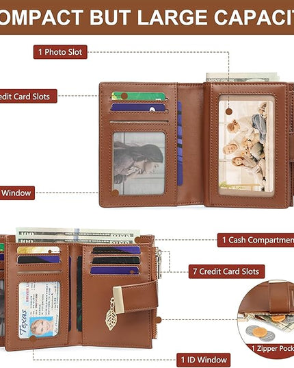yiijay Small Wallet Women RFID Blocking Leather Bifold Wallet Credit Card Holder for Women Ladies Compact Wallet Mini Purse With Zipper Pocket