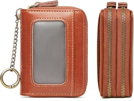 TFKGS Credit Card Holder for Women RFID Wallet Leather Womens Wallet with Zipper Blocking Keychain Card Accordion Wallets Gifts for Women Brown